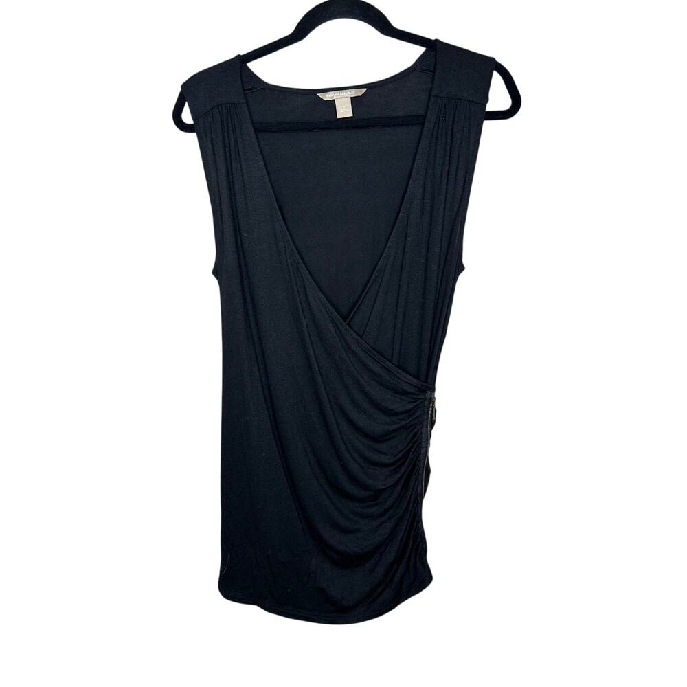 Banana Republic Blouse L Black Sleeveless Surplice V-Neck Ruched Side Zip Solid